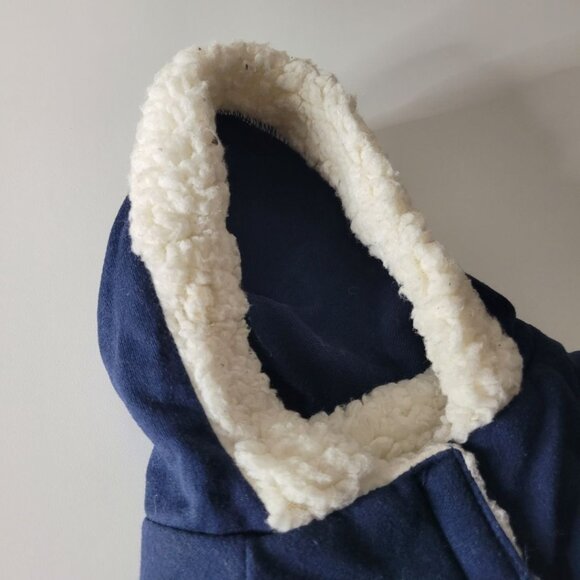 Sherpa Fluffy Dog Coat Jacket Sweater Medium Tiny Hood Blue Soft Little Puppy - Picture 3 of 9